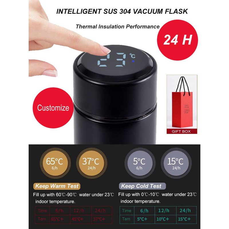 Personalized SUS304 Customized Intelligent Thermal Insulation Vacuum Flask Bottle Thermos Cup Temperature Display Custom-Made With Cup Brush