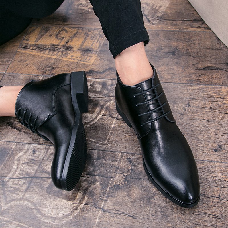 2020 Autumn And Winter New Korean Fashionable Men's High-top Leather Shoes Formal Single-layer Shoes Business Travel Leather Shoes For Men