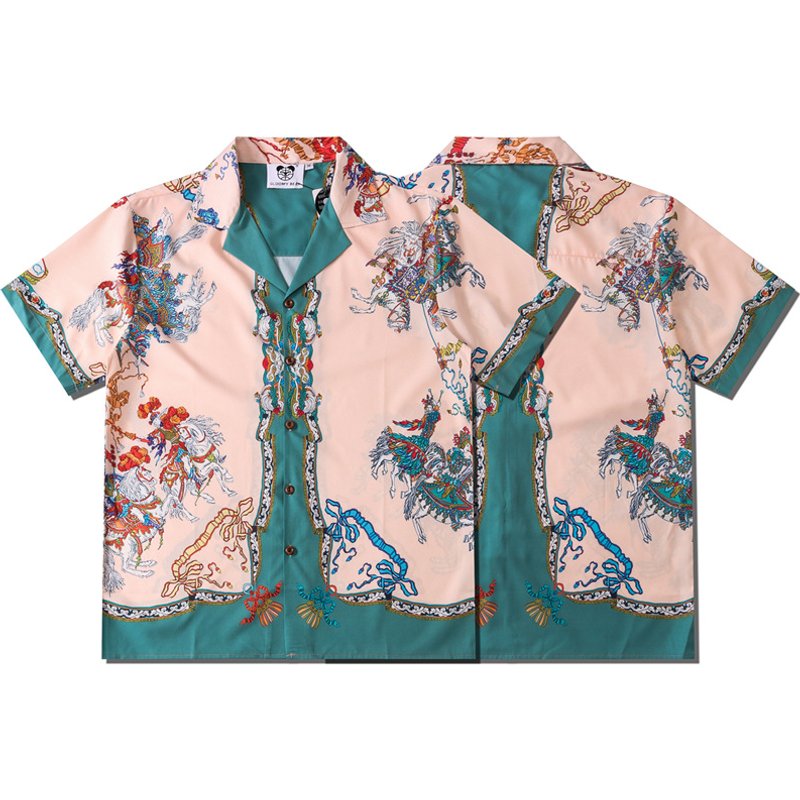 Men's clothing Fashion Brand Spring and Summer New Products Retro Palace Print Casual Loose Short Sleeve Shirt Beach Cardigan Men and Women