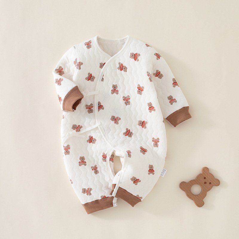 Baby Clothes Spring And Autumn Baby Underwear Three Layers Warm Lace-up Onesie Class A Boneless Clothing Baby Crawling Suit