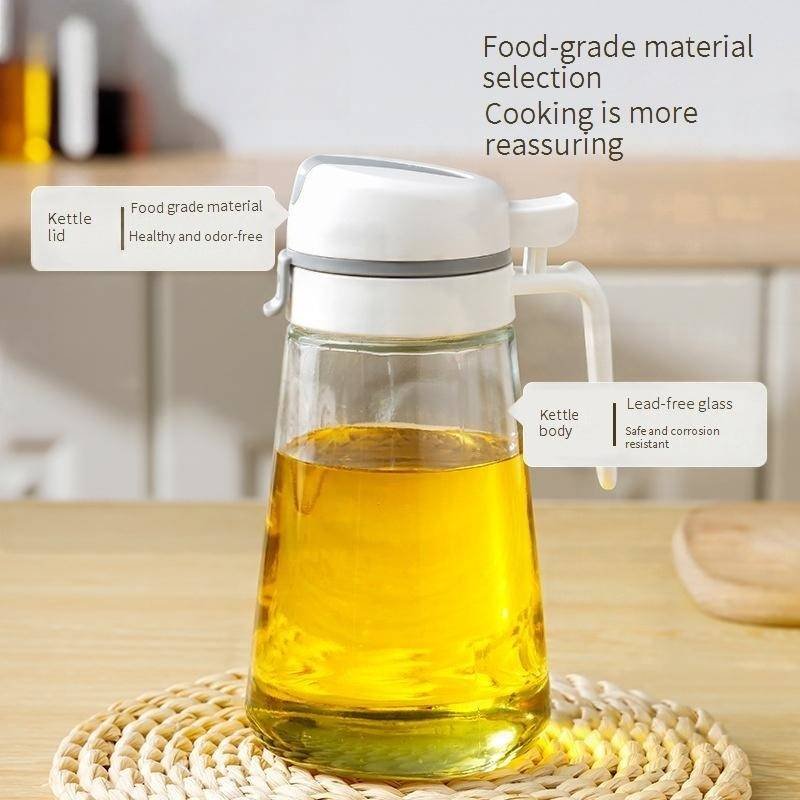 Glass Oil Dispenser Bottle - Leak-Proof Kitchen Cruet For Olive Oil Vinegar & Soy Sauce (Drizzling Spout Non-Slip Base Dishwasher Safe)