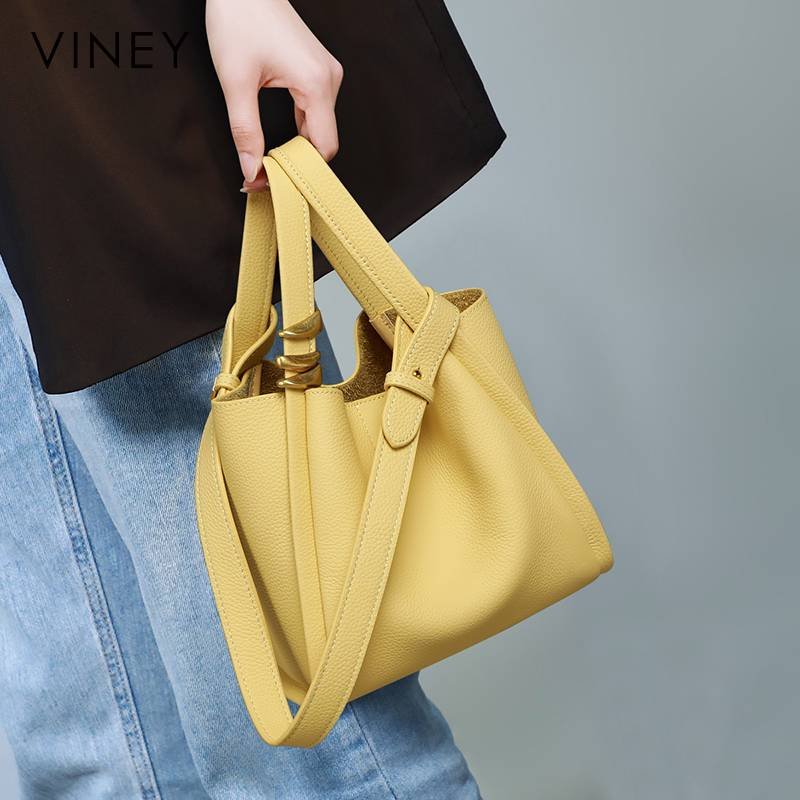 Viney Bag 2025 New Style Bag Women's Bag Bucket Bag Summer Shoulder Bag Genuine Leather Hand-held Vegetable Basket Bag