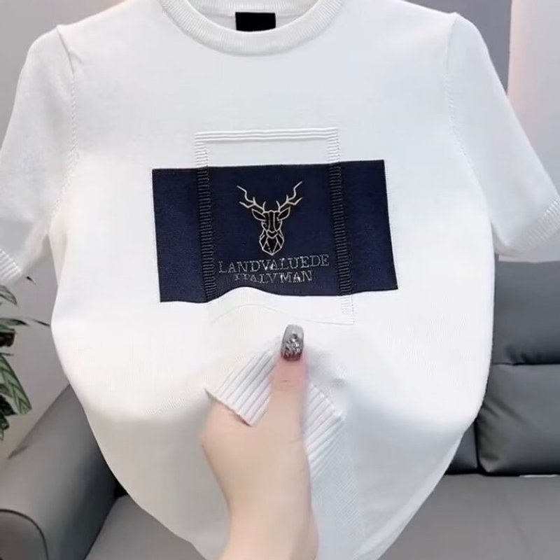 Men's Clothing 2024 European style men's knitted short sleeve fashion trendy all-match slim fit slimming stretch comfortable inner wear t