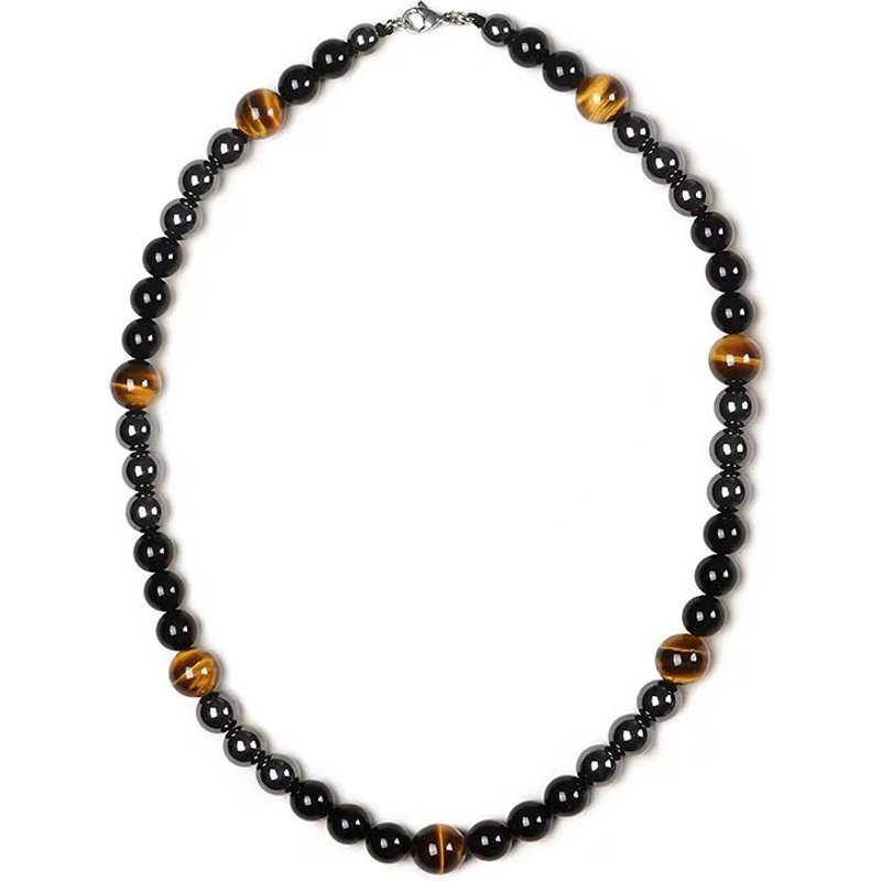 Brocade Hot Sale Tiger Eye Hematite Obsidian Triple Protection Necklace Vintage Men's Necklace