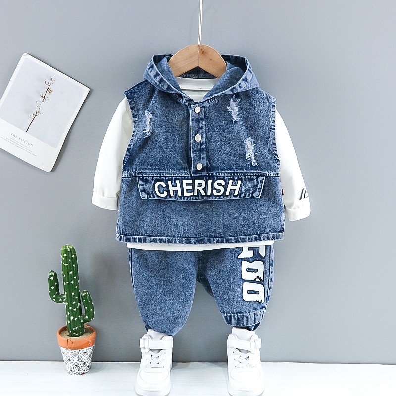Kid's Clothing Children's clothing for boys and girls Spring and Autumn fashion new denim vest jeans three piece suit baby recommended suit