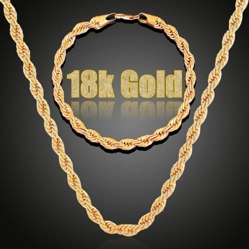 Hot Selling Men's 3mm Chain Necklace Bracelet Simple Hip Hop Gold plated Twist Rope Chain Exclusively Available