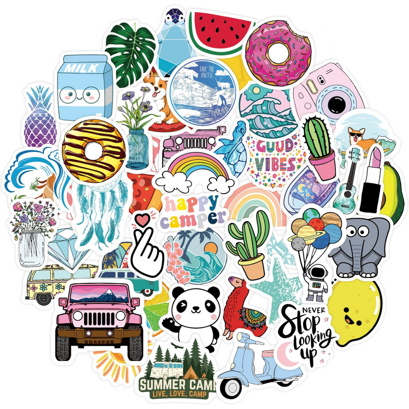 50pcs stickerswaterproof cartoon summer ins aesthetic luggage water bottle outdoor stickers