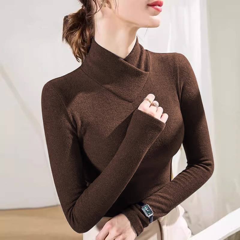 Threaded German Velvet Long-sleeved Bottoming Shirt Autumn And Winter Design Half-high Collar Inner Wear Outer Wear T-shirt Women's Clothing