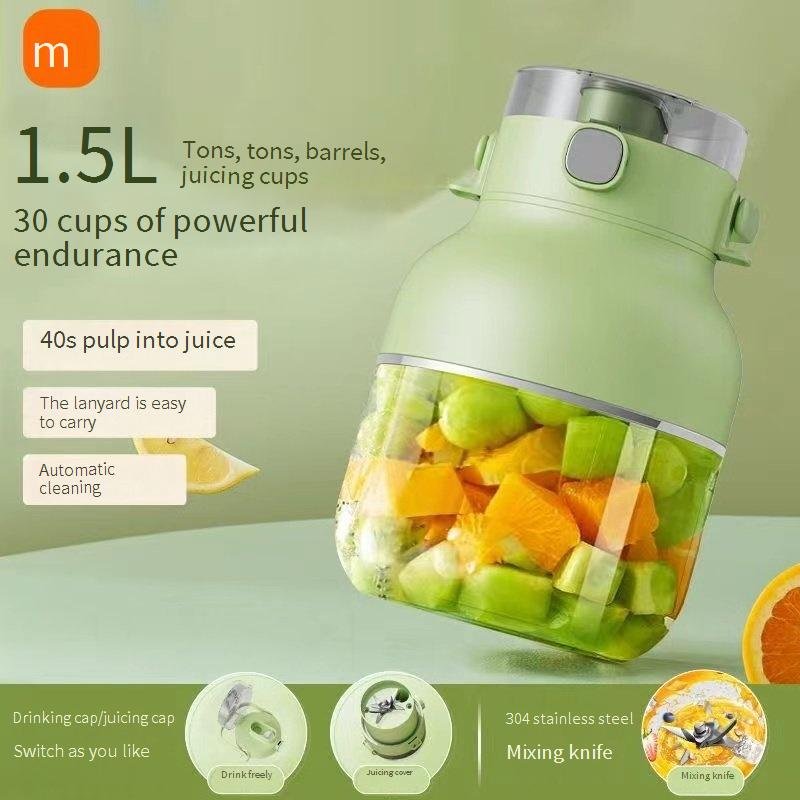 Portable Electric Juicer Blender Cup - 1000mL Large Capacity, 18000 RPM High Speed, 4 Blades, USB Rechargeable, Food-Grade PC Material, For Fruits