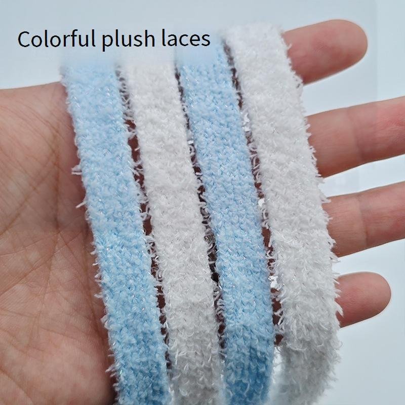 Fluffy Colorful Shoe Laces For Sneakers - Soft & Stylish Shoelaces For Casual Shoes & Canvas Shoes (Blue & White, 13mm Wide, 120cm/140cm Length)