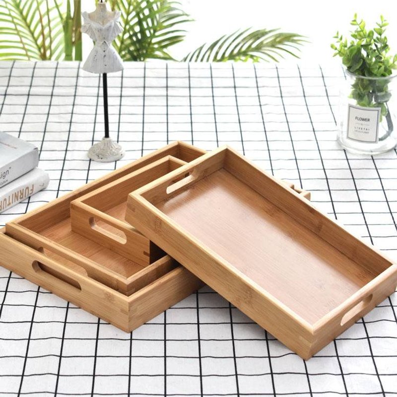 Service Tray 1PC Bamboo Tray Home Storage Tray Rectangular Round Tea Tray Barbecue Tray Side Pressure Tray