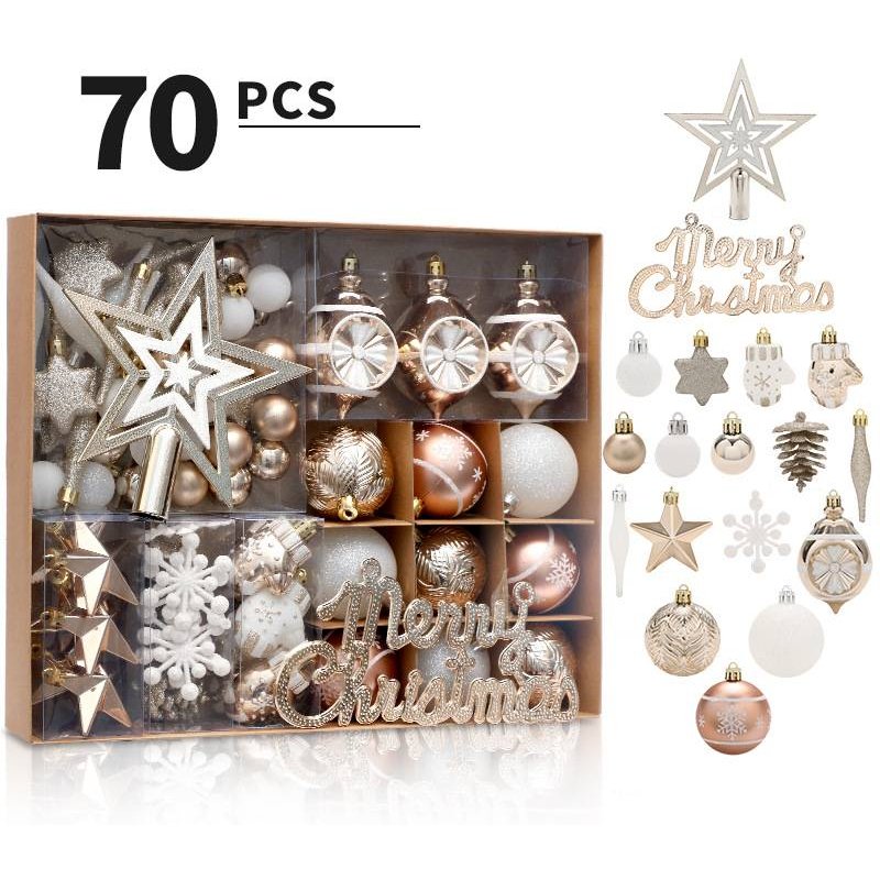 Christmas Champagne Gold Ornament Set - Handcrafted Tree Topper & Decorative Hanging Balls Elegant Holiday Decor For Festive Home & Party