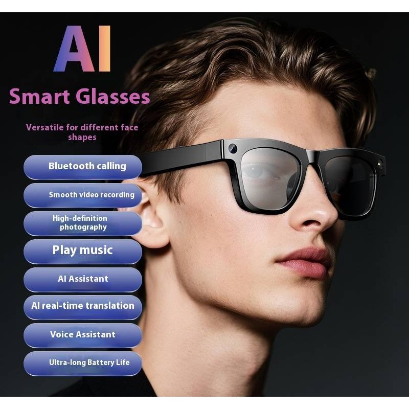 800W AI Smart Bluetooth Glasses With Camera, Video Recording, Voice Memo, Music & Calls - 32GB Memory, Compatible With All Devices