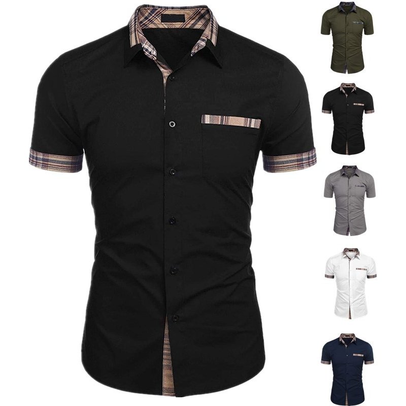 Men's Clothing Short Sleeved Plaid Fashion Casual Tops Shirts