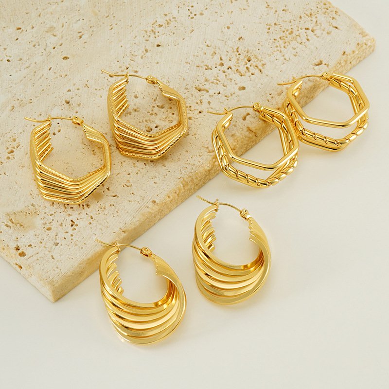 Irregular Shape Hoop Earrings Vintage Leisure Style Stainless Steel Gold Plated Fashion Jewelry For Women Party Gifts Ear Accessories