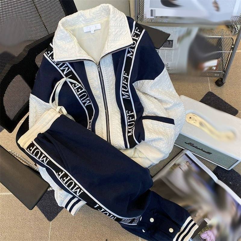 Women's Clothing Large size women's casual sports suit autumn new loose stylish sweater jacket small goods two piece suit