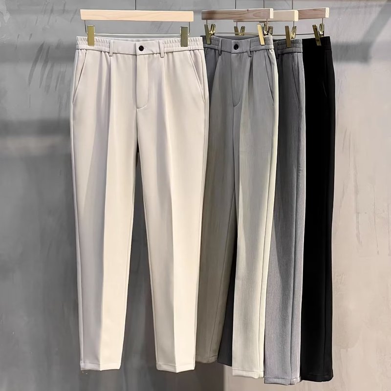 Men's Straight-Leg Casual Pants Plus Size Slim Fit Black Autumn/Winter Suit Pants Simple Style Ninemeter Shorts