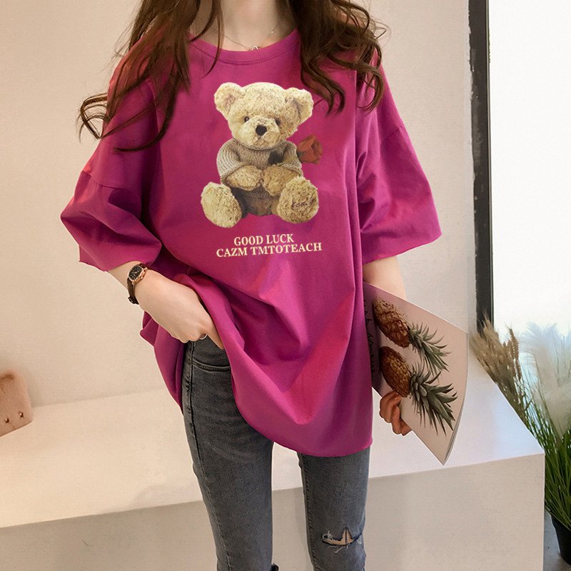 Women's Fashion Lazy Print Mid-length T-shirt