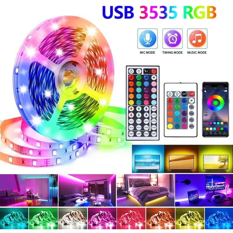 5V USB RGB LED Strip Light - 3535 Chip, 16 LEDs/m, 7 Colors, Bluetooth/IR Remote, Self-Adhesive For TV Backlight & Home Decoration
