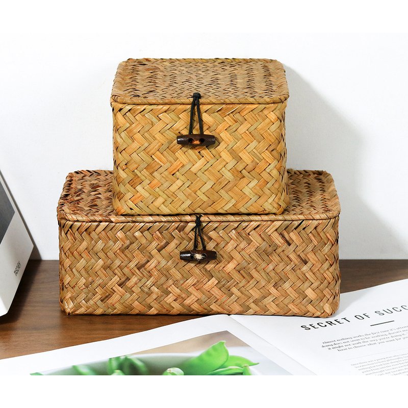 Seagrass Makeup Storage Box - Black Buckle Closure Organizer For Cosmetics & Jewelry