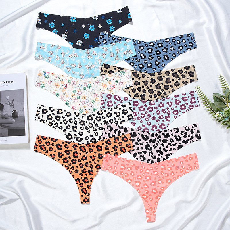 sexy T Pants Low Waist Large Size Breathable Pure Cotton Crotch Underwear Seamless Ice Silk Quick Drying Ladies Leopard Print Thong