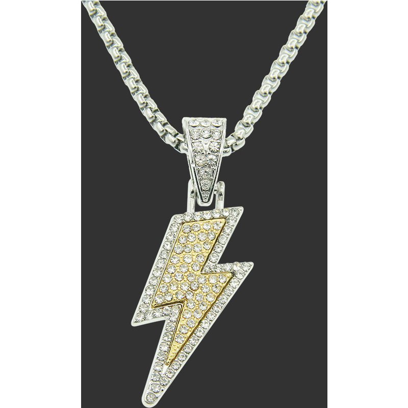 Hip Hop Necklace Full White CZ Zircon Lightning Pendant Necklace for Men Women's Iced Out Chain Neck Fashion Jewelry Accessories