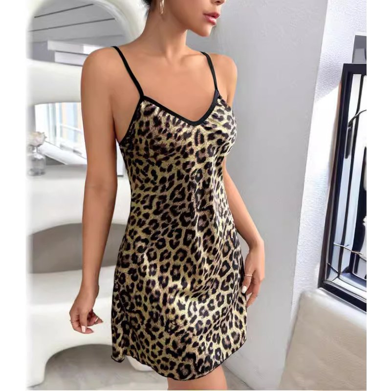 Women's Clothing Sexy Backless Ice Silk Suspender Skirt Silk Nightdress Summer Printed Pajamas Short Skirt Female Home Clothes