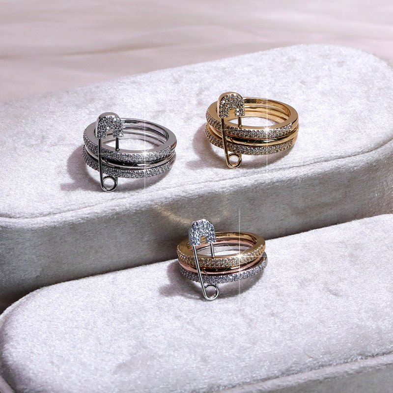 Stackable Geometric Ring Set With Zircon Stones Tri-Color Minimalist Open Circle Design Split Rings For Everyday Wear Simple Ring.
