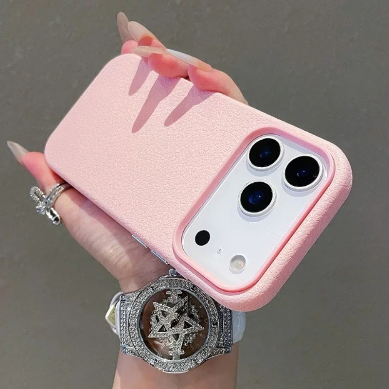 2 IN 1 Candy Color Litchi Pattern Phone Case For IPhone 17 17Air 16 15 14 13 12 11 Pro Max Case Leather Soft Protection Cover