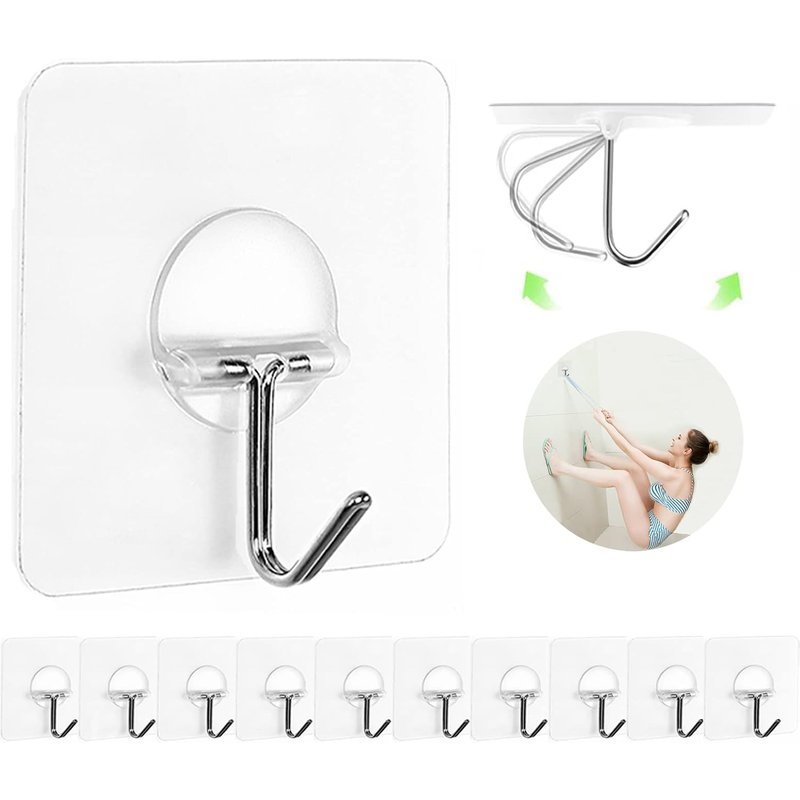 Heavy Duty Transparent Adhesive Hooks - Waterproof