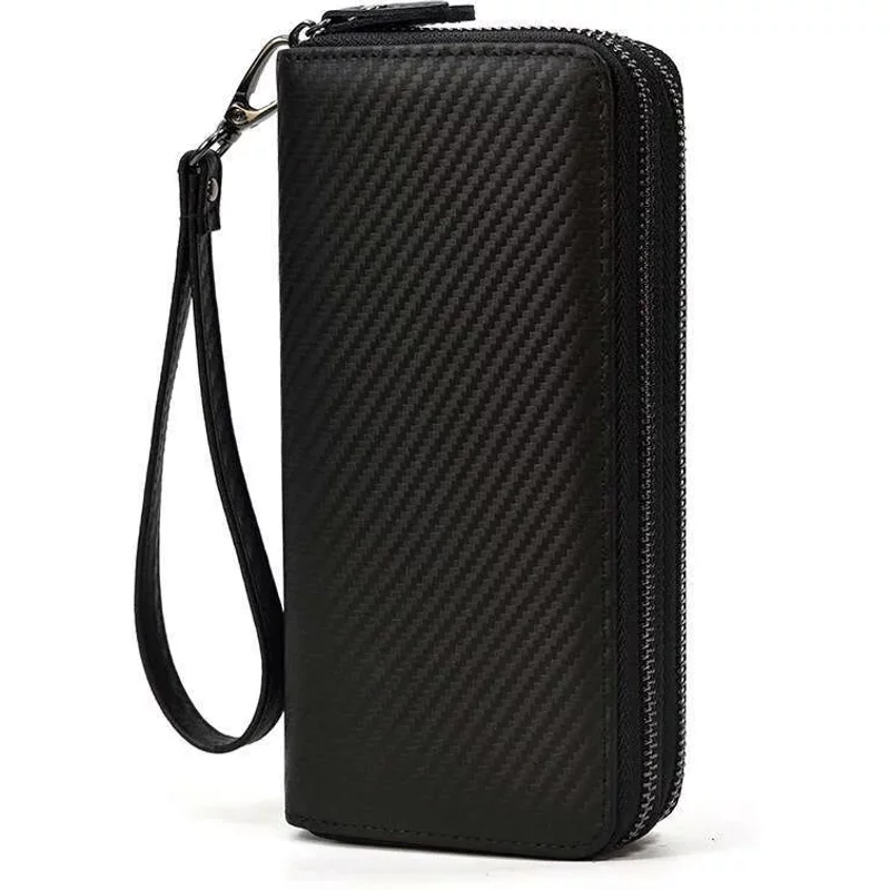 Genuine Leather Business Long Wallet Top Layer Cowhide Double Zipper Clutch Men's Bag