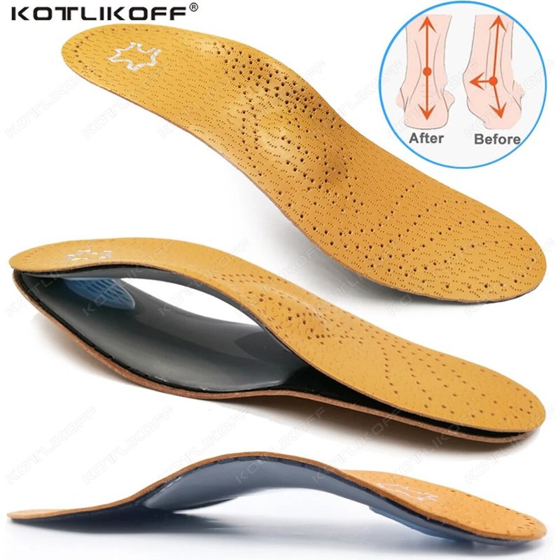 KOTLIKOFF Leather Orthotic Insole Flat Arch Support Orthopedic Shoes Sole Insoles For Feet Men Women O/X Leg Corrected
