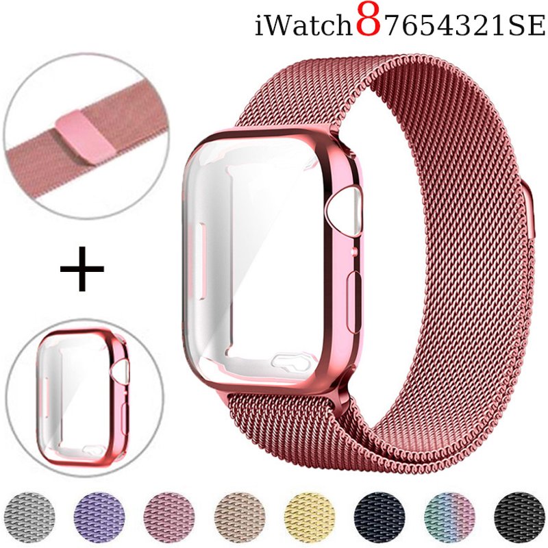 Magnetic strap+case for apple watch band 45mm 44mm 40mm 41mm 42mm 38mm 45 mm metal belt correa iWatch series 6 7 5 se 8 bracelet