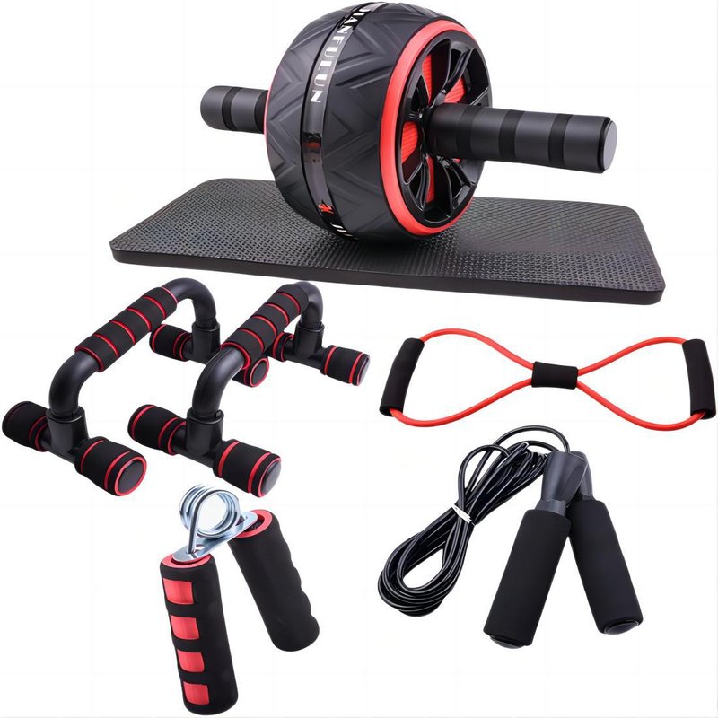 Red Abdominal Wheel 7 Piece Set Small Home Fitness Equipment Gripper Push Up Stand Abdominal Muscle Wheel Training Equipment