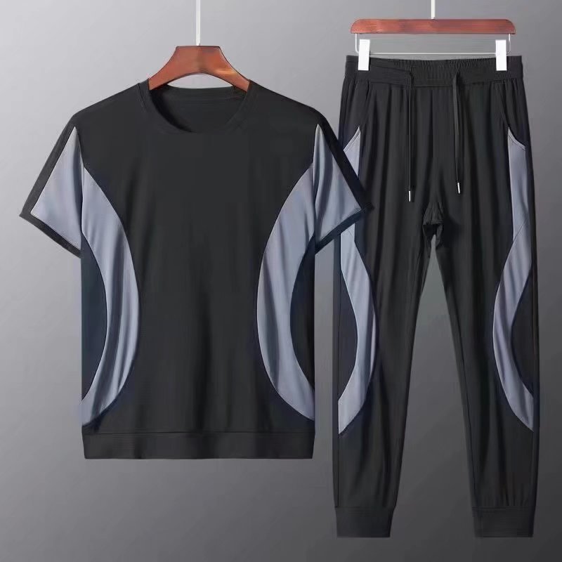 Men's Clohting Fashionable Elastic Thin Sportswear Men's Suit Cool One Set Men's Versatile Classic Summer Nine-point Trousers