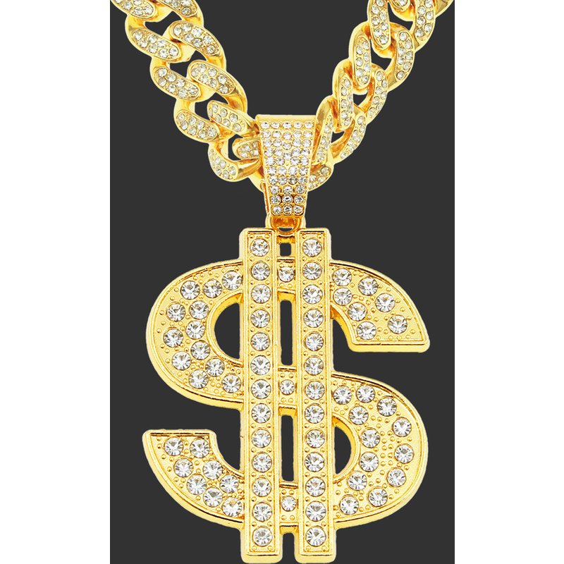 Men Women Hip Hop Big Dollar Pendant Necklace 13mm Miami Cuban Link Choker Chain Necklaces Bling Bling Charm Statement Jewellery