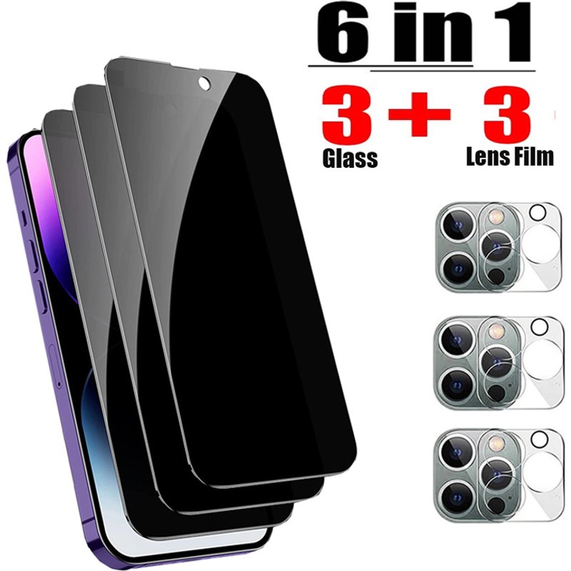 6 In 1 Privacy Tempered Glass For IPhone 11 12 13 14 15 16 Pro Max Full Cover Anti-spy For IPhone 15Plus 12 13mini Glass