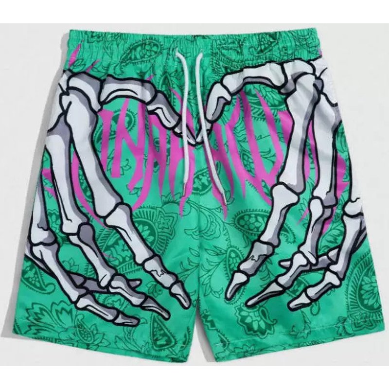 Elastic Waist Jogging Shorts Swim Trunks Board Shorts Summer New Beach Shorts With Hand 3D Print Y2k Shorts For Men
