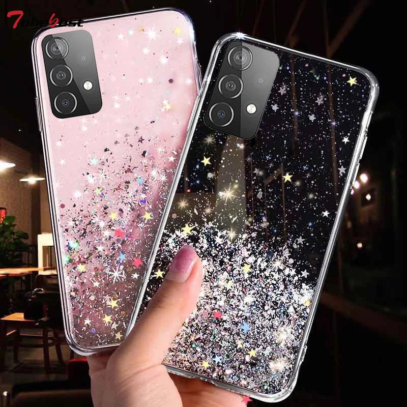 Silver Foil Bling Glitter Case For Samsung Galaxy A13 A23 A33 A53 A73 A14 A34 A54 A04 A04E A24 4G 5G Silicone Cover