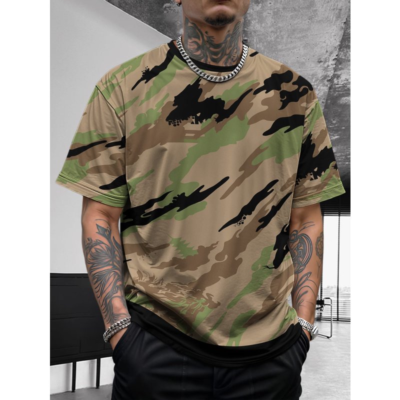Summer New Men's Camouflage Camouflage Fashionable Handsome Sports Fitness Slim Fit Breathable Short Sleeved Shirt