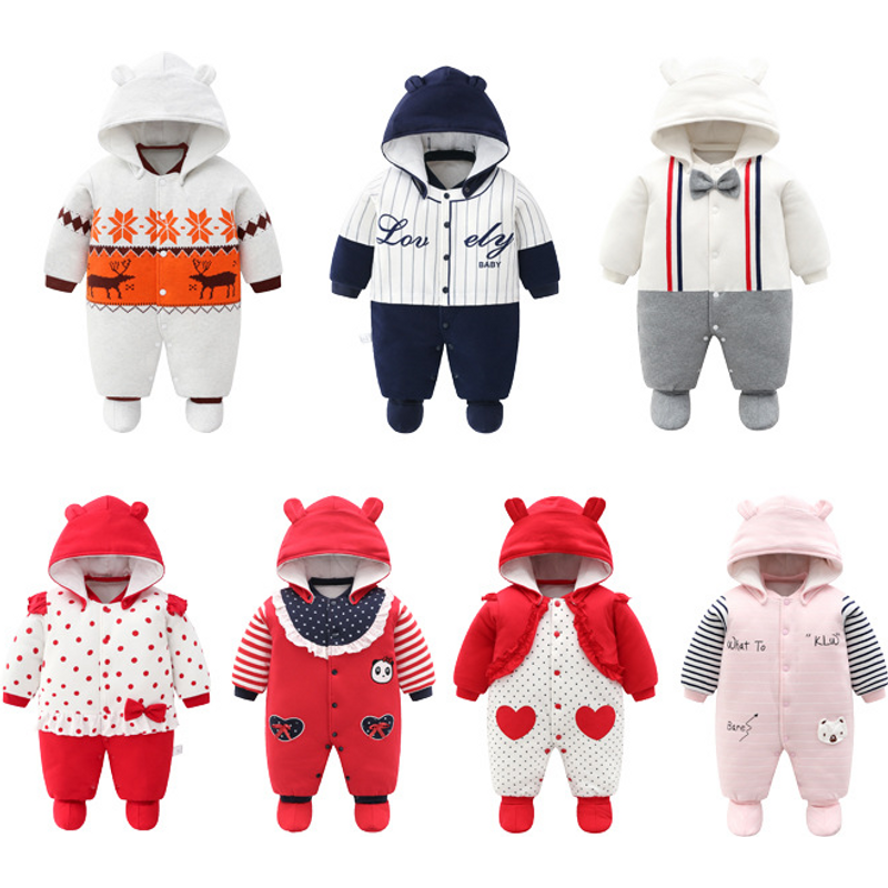 Children's jumpsuit thickened baby clothing clothing autumn and winter newborns go out cotton winter warm jumpsuit