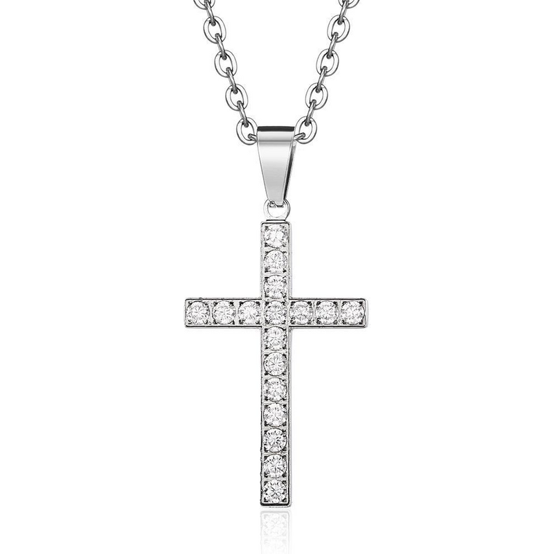 Men And Women's Jewelry Titanium Steel Cross Necklace Inlaid With Diamonds Simple Neutral Style Trendy Wear Personalized Accessories