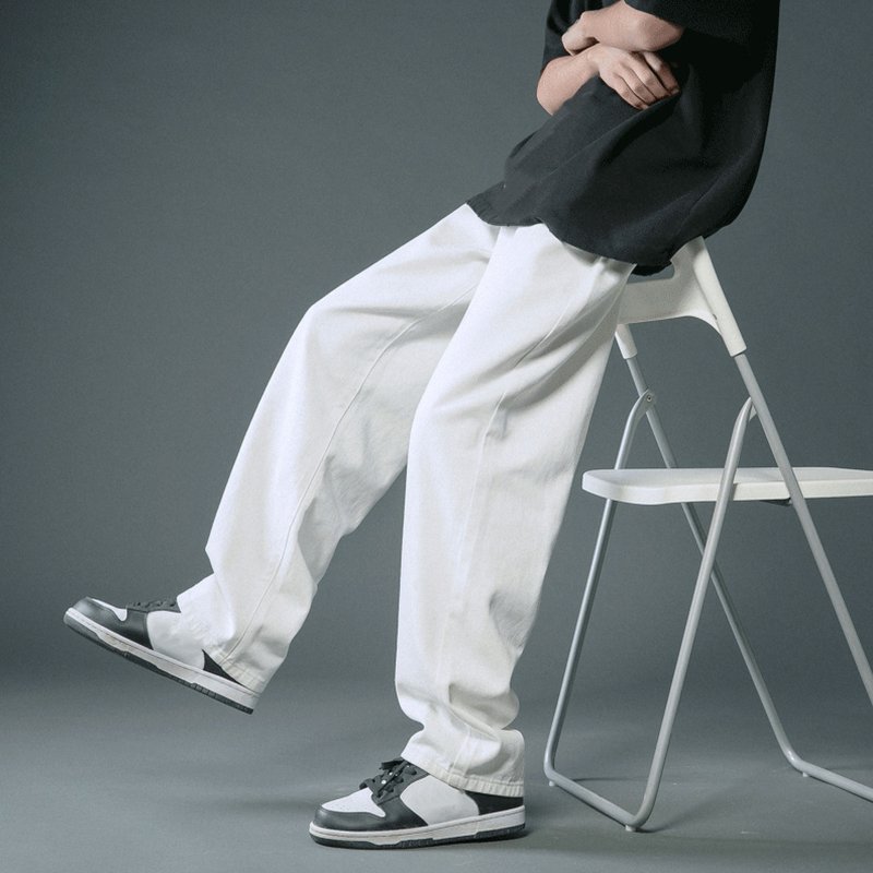 2024 New Street Casual Baggy Jeans Men's Streetwear Hip Hop Straight Wide Leg Trousers Students' Denim Pants Blue Black