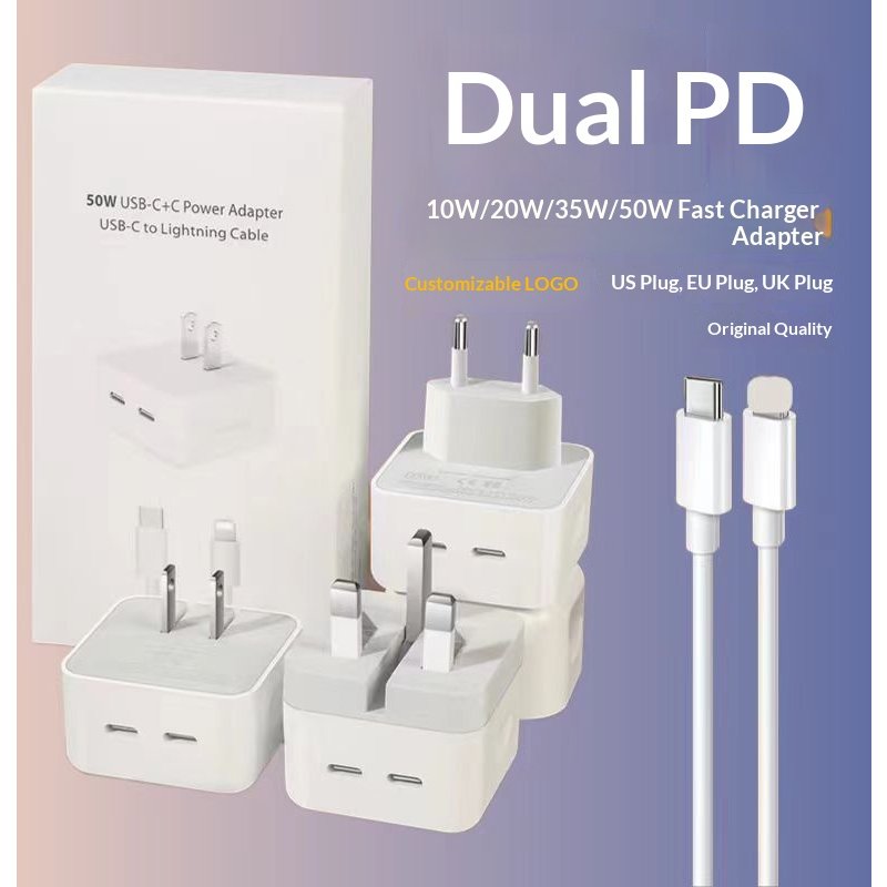 35W EU Dual-Port Fast Charger For IPhone & IPad, Certified Safety With UK Plug (White)