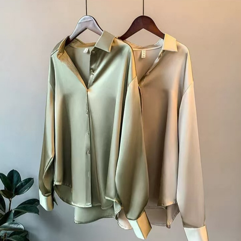 Women's Clothing New Women's Acetate Satin Satin Shirt Korean High-end Design Niche Temperament