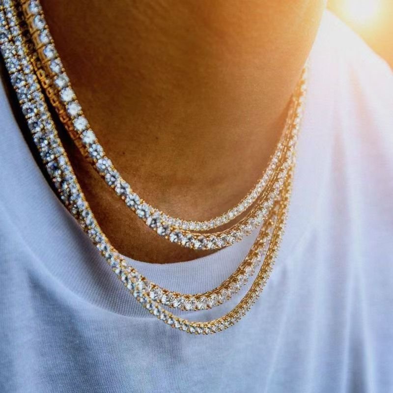 Popular Hip Hop 4mm Single Row Tennis Chain High End Niche Jewelry Men And Women Alloy Jewelry Necklace