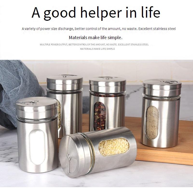 Stainless Steel Multifunctional Seasoning Rotating Seasoning Bottle Sprinkler Jar Cumin Seasoning Box Sprinkler Jar Barbecue Box