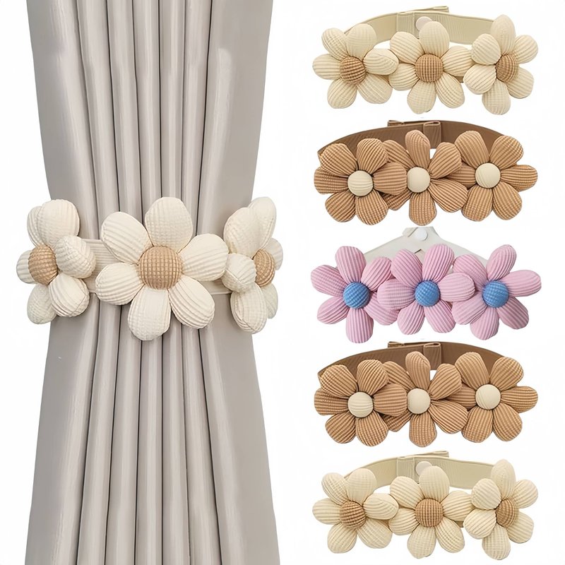 2 Pcs (1 Pair) Cute Floral Curtain Cords, Tieback Curtain Holders, Fashionable And Elegant, No Need To Punch Holes
