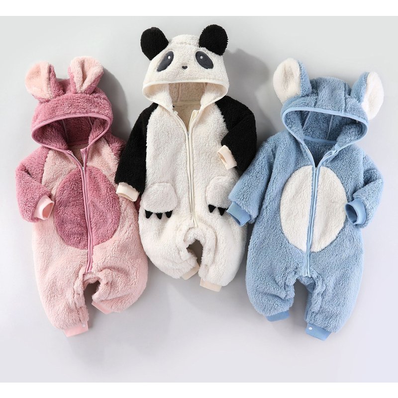 Mother & Kids Jumpsuit Baby Winter Romper With Hood Soft Fleece-Lined One-Piece Outfit For Newborns & Infants (0-12M) – Cozy Animal-Themed Designs