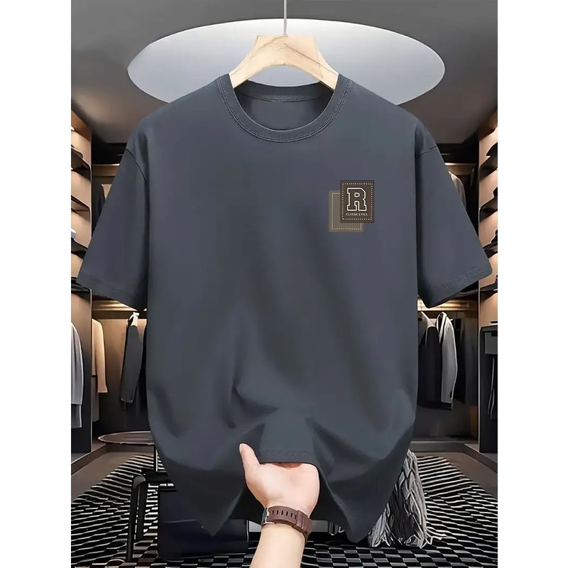 Men's Fashion Short-sleeved T-shirts Summer Slim-fit 100%Pure Cotton Printed T-shirts Trendy Casual Versatile Tops